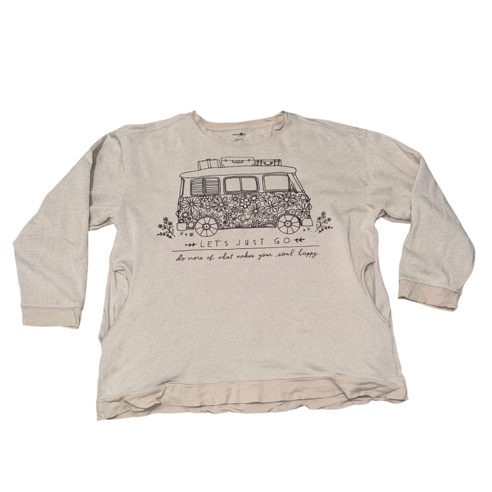 Natural Life Sweatshirt Women XXXL Beige Excellent Camper Let's Just Go Pocket